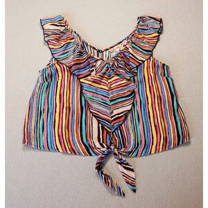 Willow Root The Buckle Women's Sleeveless Tank Top Ruffled V Neck‎ Stripe Size M